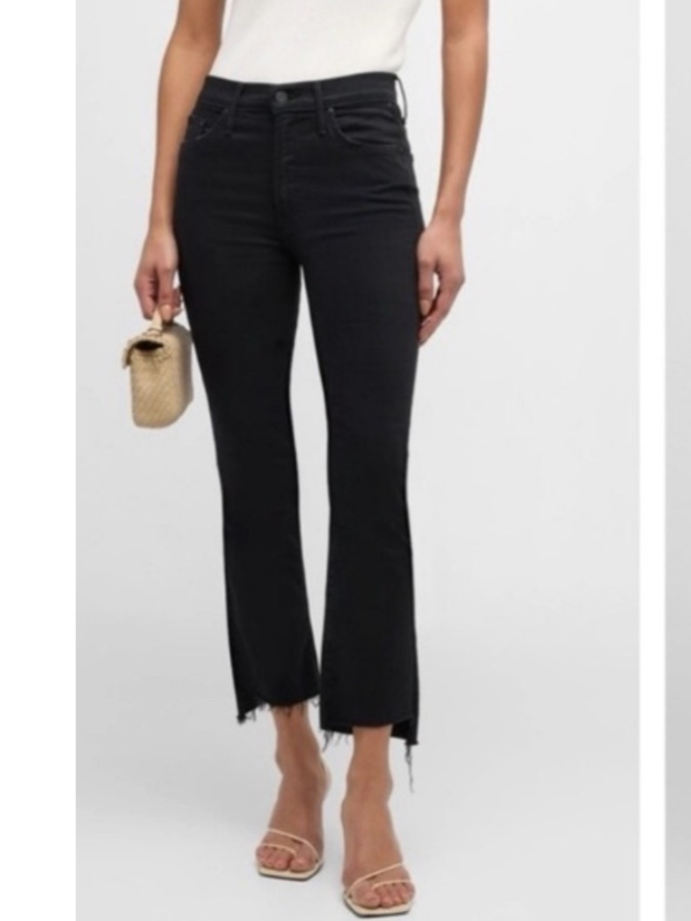 MOTHER Hustler Ankle Fray Encounters at Night Black Stretch Flare Jeans Size 28